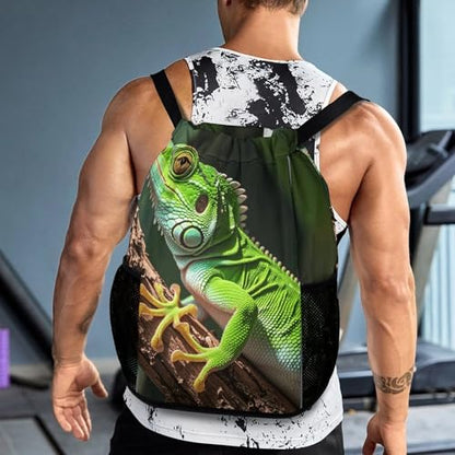 Fitness Drawstring Backpack Waterproof Gym Bag Green Geckos Lightweight Dry And Wet Separation Swim Bag