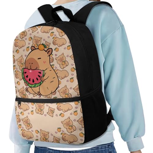 3 PCS Cartooon Capybara Backpacks for School Kid Girl's School Backpack Bookbag with Reusable Lunch Box Pencil Case Pouch Large 17 Inch Travel Daypack Set - color: Capybara