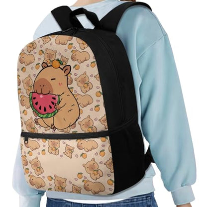 3 PCS Cartooon Capybara Backpacks for School Kid Girl's School Backpack Bookbag with Reusable Lunch Box Pencil Case Pouch Large 17 Inch Travel Daypack Set - color: Capybara
