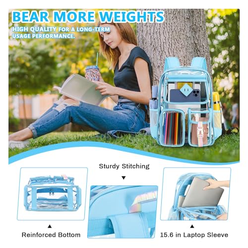PIG PIG GIRL Clear Backpack for School,Heavy Duty PVC Transparent Bookbag for Girls Stadium Approved See Through Backpack - color: 5-sky Blue