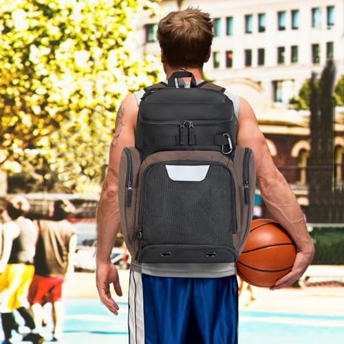 LARIPOP Basketball Backpack with Ball & Ventilated Shoe Compartment Insulated Pockets for Men Training - color: brown