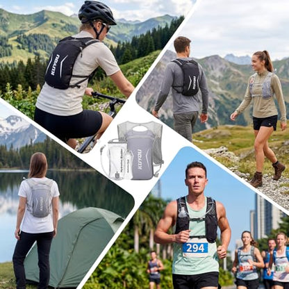 KUYOU Running Vest for Women & Men, Lightweight Hydration Backpack with 2L Water Bladder, Water Backpack for Trail Running, Hiking, Cycling & Marathon - color: Grey-2L