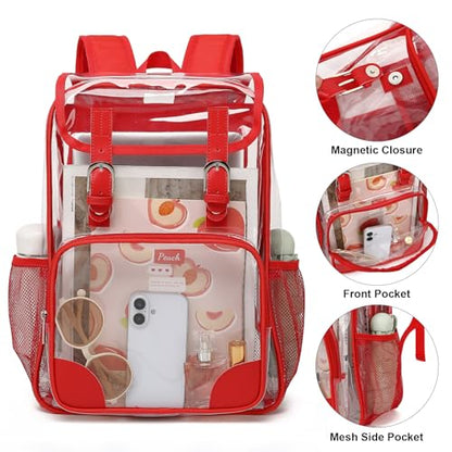 Fuyicat Clear Backpack Heavy Duty PVC Transparent Girls Kids School Backpacks Stadium Approved See Through College Bookbag for Women (Red) - color: Red