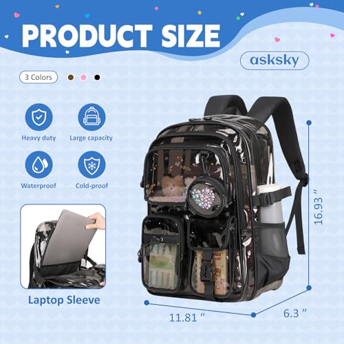 Clear Backpacks for Stadium Events Heavy Duty Clear Bookbag for School Girls Transparent Back Pack, Black Semitransparent - color: Black Semitransparent