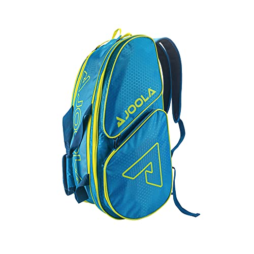 JOOLA Tour Elite Pickleball Bag – Backpack & Duffle Bag for Paddles & Pickleball Accessories – Thermal Insulated Pockets Hold 4+ Paddles - Includes Fence Hook - color: Blue/Yellow