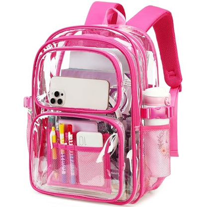 abshoo Large Heavy Duty Girls Clear Backpack for School Bookbag Transparent Multi Pocket Backpacks for Women (Hot Pink) - color: Hot Pink