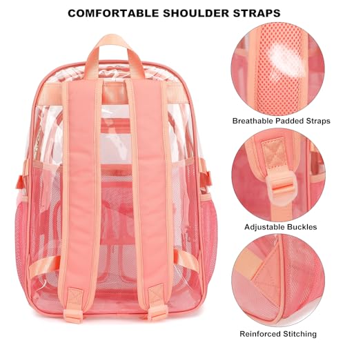 Clear Backpack Heavy Duty Transparent Backpacks Stadium Approved for School Work Sport Travel (Pink) - color: Pink