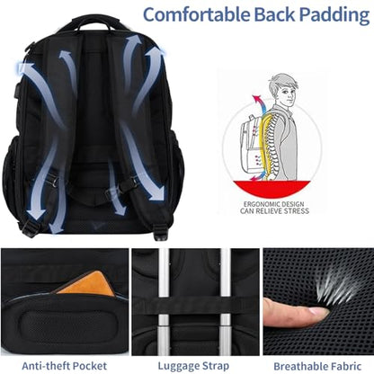 VANKEAN Travel Laptop Backpack 17.3 Inch TSA Friendly, Water-Repellent Anti Theft XL Computer Backpack with RFID Pockets College Backpacks with USB Port for Men Women Business Work Bag, Black - style: Travel Backpacks