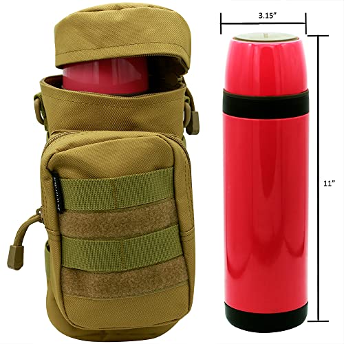 Molle Water Bottle Holder, Tactical Water Bottle Pouches for Backpack with D-Ring Hook - color: Khaki