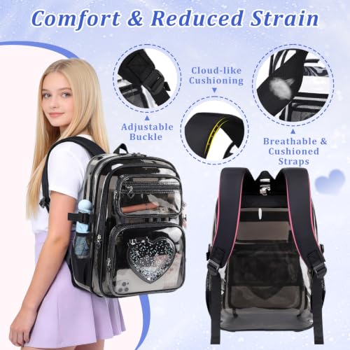 Clear Backpack for School Girls, Cute Heavy Duty PVC Transparent Bookbag, See-Through Bag for Stadium Event Semi-Black - color: Semi-black