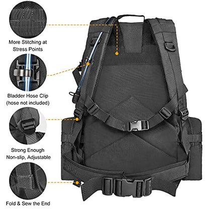 CVLIFE Tactical Backpack Military Army Rucksack 60L Large Assault Pack Detachable Molle Bag - color: 01-black With Patch