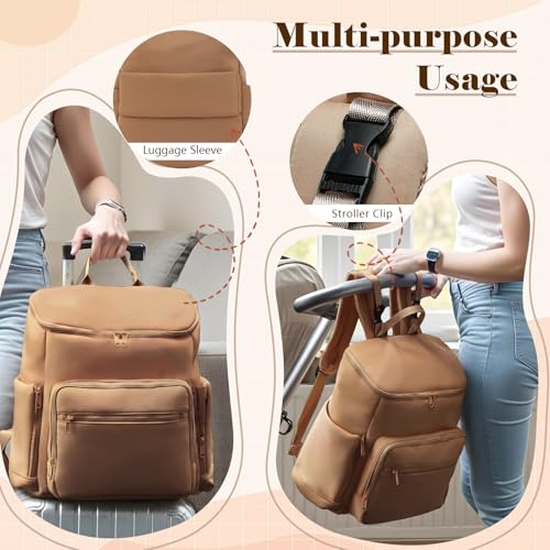 Diaper Bag Backpack, Neoprene Bag Backpack, Large Diaper Backpack with 16 Diaper Bag Organizers, 4 Insulated Pockets, Lighweight Travel Baby Bag with Changing Pad for Mom & Dad, Brown - color: Brown