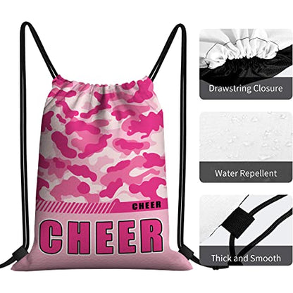 Drawstring Backpack Waterproof Gym Drawstring Bags Sports String Bag Camo Sackpack-Pink Cheer Drawstring Bag - color: Cheer Drawstring Bags-camo Pink