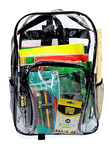 School Supply Boxes | 17" (Black or Clear) Backpack Bundle for (Elementary, Intermediate, or High School) (Elementary Pallet (180 Pack), Clear) - color: Clear, style: Elementary Pallet (180 Pack)