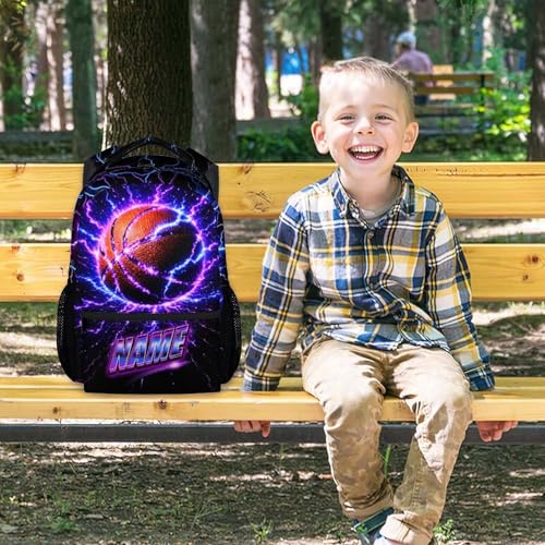 Personalized Kids School Backpacks Boys Basketball Backpack with Name, 17 Inch Custom Sport Bookbag for Teens Youth Team Players - color: Purple