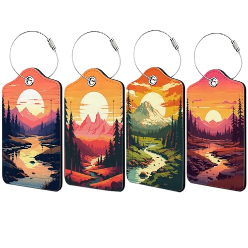 Luggage Tags for Suitcases, 4 Pcs Luggage Tags with Privacy Cover and Durable Metal Ring for Travel, Name Address Tags for Men Women Kids Suitcase and Backpack (Vintage Mountain) - color: Vintage Mountain