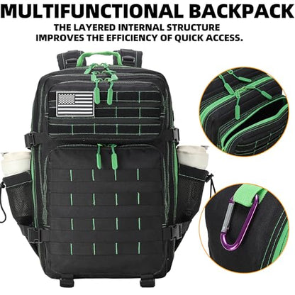 45L Military Tactical Backpacks 3 Days Assault Pack Bag Fitness Rucksack Bug Out Bag Hiking Treeking - color: Black&green