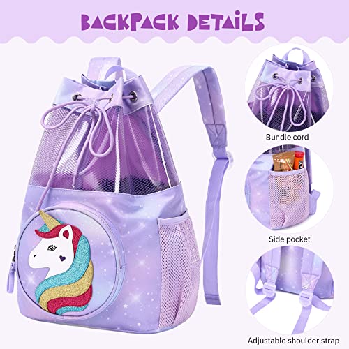 mygreen Drawstring Backpack Gym Cinch Bag for Swim Beach Sports Waterproof for Kids - color: Dark Blue, Rockets, Non-detachable