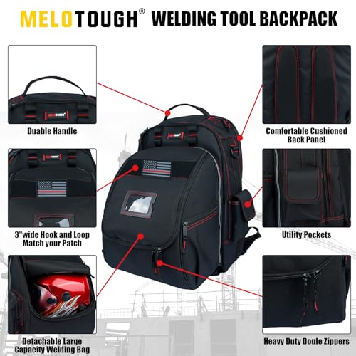 MELOTOUGH Welding Tool backpack for Tools and Helmet Extreme Gear Pack with Large Capacity Helmet Holder Luggage Storage Bag (Black) - color: Black Welding Backpack