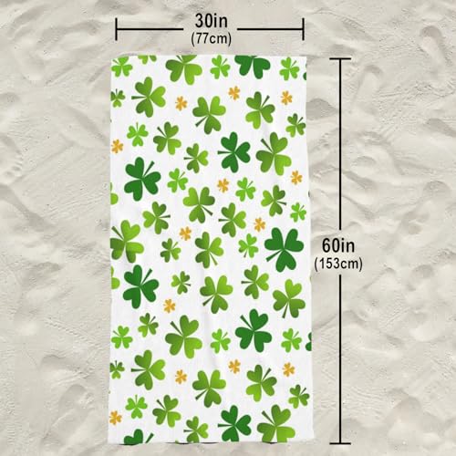 St. Patrick's Day Shamrock Beach Towel, Green Clover Irish Quick Dry Sand Free Absorbent Bath Towel, Microfiber Lightweight Towel Pool Travel Camping Gym Swim 30x60 Inch/ 77X153cm - color: Shamrock