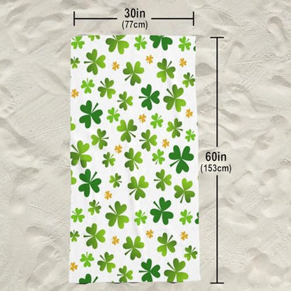 St. Patrick's Day Shamrock Beach Towel, Green Clover Irish Quick Dry Sand Free Absorbent Bath Towel, Microfiber Lightweight Towel Pool Travel Camping Gym Swim 30x60 Inch/ 77X153cm - color: Shamrock