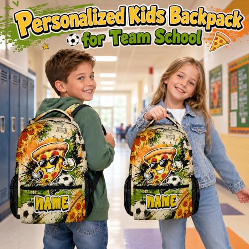 Custom Backpack for Kids Boys Personalized Soccer Bookbag for School Travel Hiking, Funny Pizza Backpacks Lightweight Casual Bag for Student - color: Red