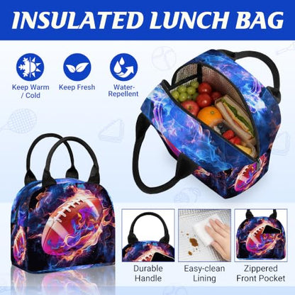 3PCS Boys Football Backpack, Bookbag for Kids Boys with Lunch Box, 17 Inch Football Teens Back to School Bag Set, Laptop Backpack for Mens School/Daypack - color: Football
