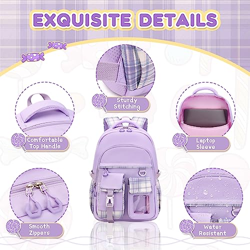 PIG PIG GIRL Girls Backpack, Lightweight Kids Backpack Kawaii School Backpacks Bookbag for Primary Elementary School,Age 6-14 years,Purple(Luggage Strap Ver) - color: 1pc-purple(luggage Strap Ver)