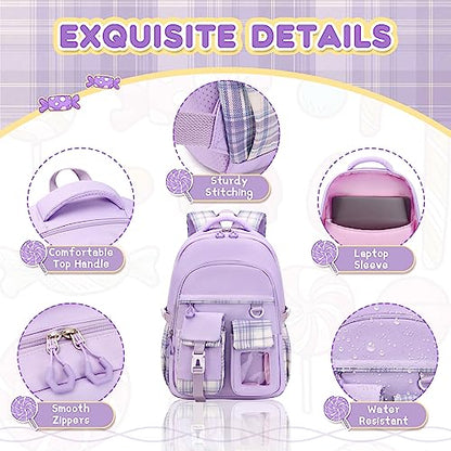 PIG PIG GIRL Girls Backpack, Lightweight Kids Backpack Kawaii School Backpacks Bookbag for Primary Elementary School,Age 6-14 years,Purple(Luggage Strap Ver) - color: 1pc-purple(luggage Strap Ver)