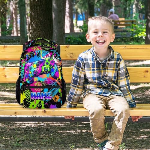 Custom Gaming Backpack - Personalized 17 Inch Boys Bookbag for Toddlers, Large Capacity Lightweight Gamer Schoolbag for Preschool Kindergarten Elementary - color: Multicolor