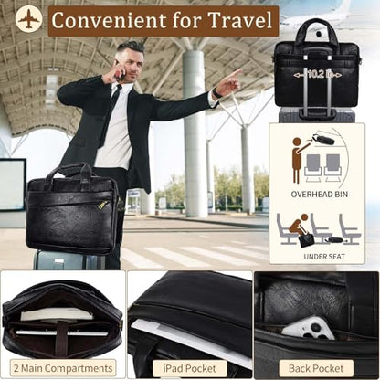 Faux Leather Messenger Bag for Men 17-17.3 Inch: Laptop Bag Briefcase Computer Handbags Shoulder Crossbody Bag with Padded Laptop Sleeve for Work College Travel, PU Black - color: Pu Black