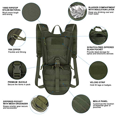 Unigear Tactical Hydration Backpack with 3L Water Bladder, Molle Backpack - color: Green