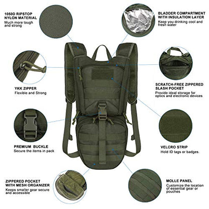 Unigear Tactical Hydration Backpack with 3L Water Bladder, Molle Backpack - color: Green