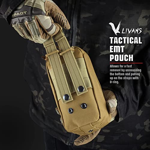 Tactical MOLLE Medical Pouch, Rip-Away EMT First Aid Pouch IFAK Trauma Kit Everyday Carry Survival Bag Include Cross Patch - color: Khaki-2 Packs