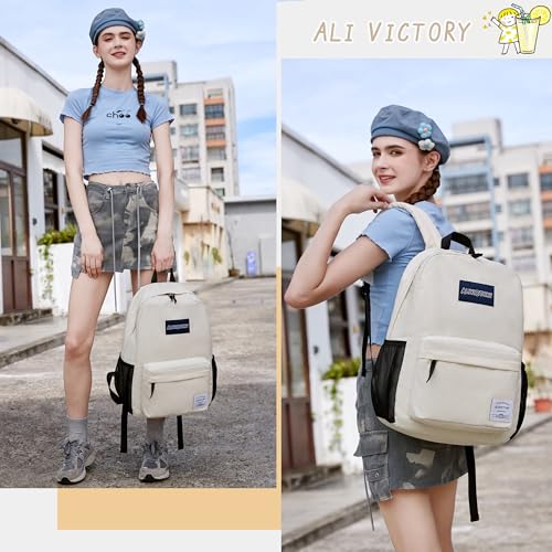 Backpack for Women Men 17 Inch Laptop Back Pack Large College Bookbag Kids Elementary Middle High School Bag for Girls Boys Teens Students Travel Work Backpacks Casual Daypack Off White - color: Off-white