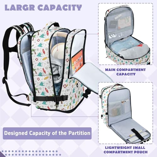Travel Backpack with Shoe Compartment, 20L Large Capacity Laptop Backpack for Men Women, Summer Theme Daypack for Traveling Hiking Carry On