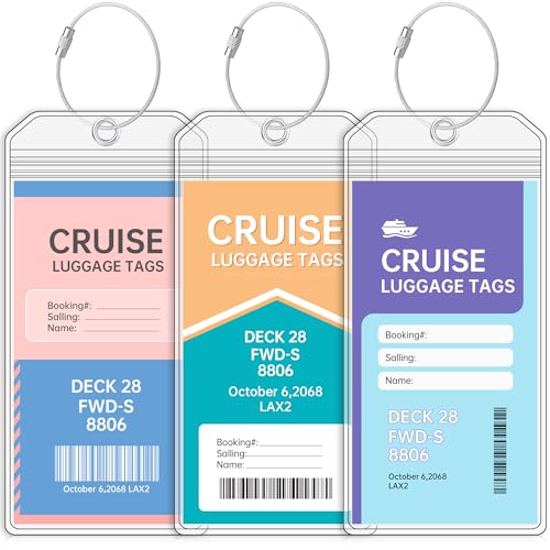 Teskyer Luggage Tags for Cruise Ships, Carnival Cruise Luggage Tag Holder, Cruise Ship Essentials, Clear Luggage Tags for All Cruise Lines, 3 Pack - size: Wide(for Carnival, NCL, Princess, MSC, etc)