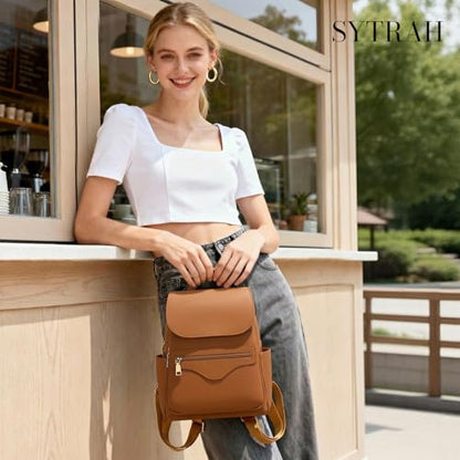 SYTRAH Mini Backpack Purse for Women, Causal Small Backpack with Built-in RFID Wallet & 11" Tablet Sleeve, Stylish Travel Daypack for Daily Brown - color: Brown