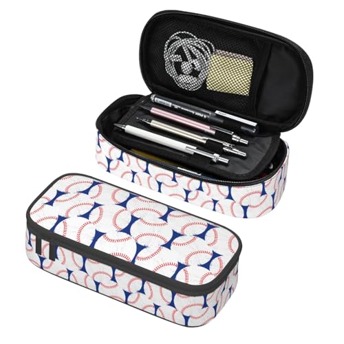 Baseball Blue White Ball Pencil Case Big Capacity Storage Pencil Pouch Stationery Bags With Zipper Portable Pen Holder Box Organizer For Boys Girls Teens Student College School Office Supplies - color: Baseball Blue White Ball