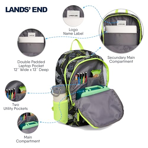 Lands' End Unisex Kids Large ClassMate Lightweight Durable Elementary School Backpack, Black Highlight - color: Black Highlight