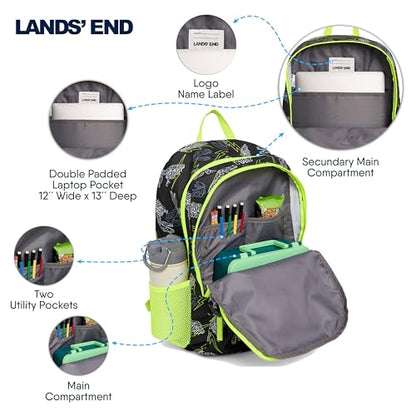 Lands' End Unisex Kids Large ClassMate Lightweight Durable Elementary School Backpack, Black Highlight - color: Black Highlight