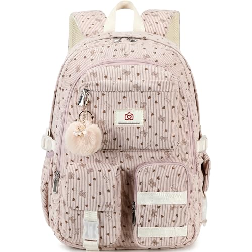 Hidds School Backpack for Teens Girls Women 15.6 Inch Laptop College Backpacks Corduroy Work Bag Kids Elementary Middle High Bookbag Students Back Pack Anti Theft Travel Daypack Womens - Pink Bowknot - color: 05-corduroy Pink Bowknot