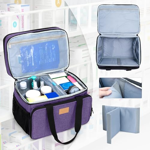 LUXJA 2 Layers Medicine Bag with Detachable Divider, Pill Bottle Organizer Suitable for Home or Travel Use, Purple - color: Purple