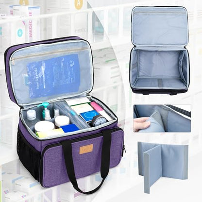 LUXJA 2 Layers Medicine Bag with Detachable Divider, Pill Bottle Organizer Suitable for Home or Travel Use, Purple - color: Purple