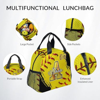 Mercuryelf Personalized Softball Backpack Set for Girls - Custom Kids Monogram School Bookbag for Players/Travel with Lunch Box - color: Yellow