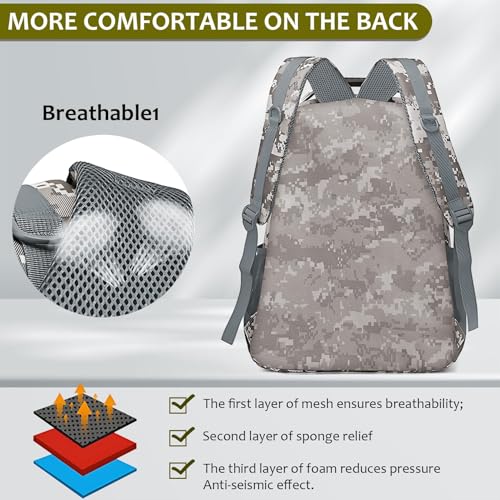 TILYTADLY School Backpack for Boys - Camouflage Boys Backpack for Kids Teens Elementary Middle School - Camo Students Bookbag,18″ Bookbag with Usb Charging Port & Key-chain - color: Camouflage-gray-only