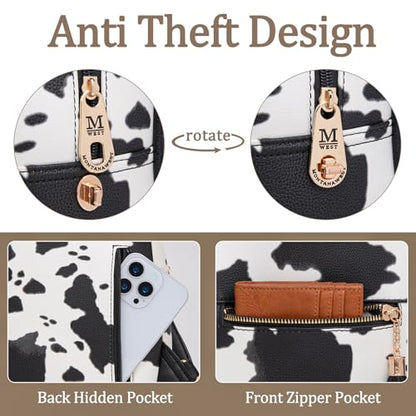 Montana West Mini Backpack Purse for Women Anti Theft Backpacks with Secured Zipper and Tassel - color: Mini Cow Print Black