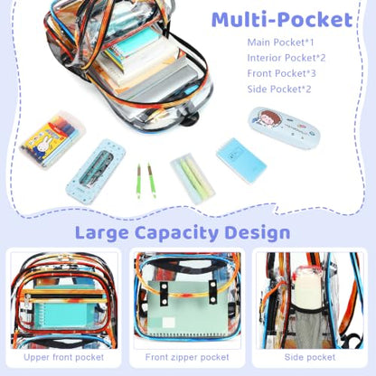 ACESAK Clear Backpack for Boys Girls - 3 Pcs Clear Heavy Duty with Lunch Bag - See Through Backpack Stadium Approved for Kids Middle High College School (Flame) - color: Flame