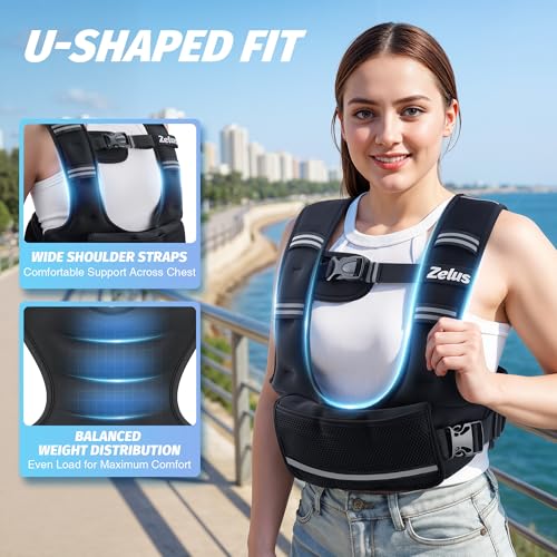 ZELUS Adjustable Weighted Vest for Women, Curve-Fit Ergonomic Workout Vest with 6 Removable Iron Sand Bags for Walking, Cardio & Strength Training, Available in 4–10 lb, 11–20 lb & 20–32 lb Options - size: 4-10LB