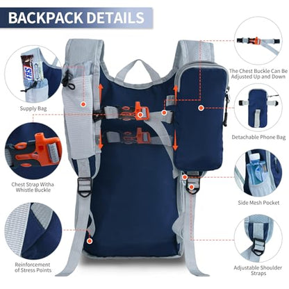 Hiking Backpack 10L/15L Small Daypack Lightweight Packable Travel Foldable Water Resistan for Women Men (Navy Blue, 10L) - color: Navy Blue, size: 10L